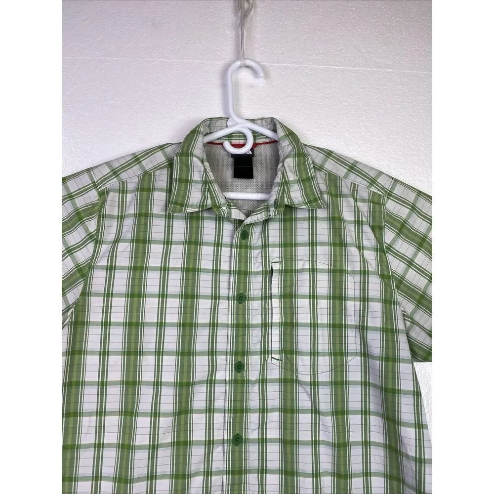 North Face Mens Shirt L Green Plaid Short sleeve Button Up Pocket Outdoor Vented